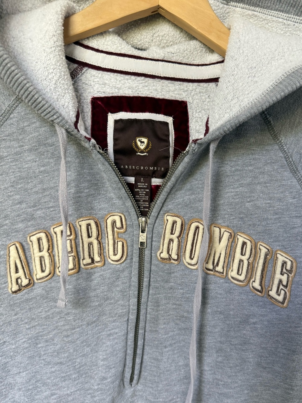 VTG Abercrombie Maroon and Gray Fleece-Lined Half-Zip Jacket